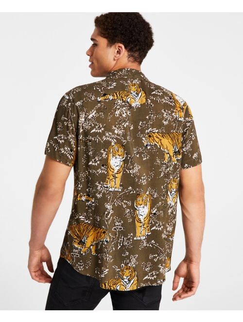 GUESS Men's Short-Sleeve Tiger Jungle Print Shirt