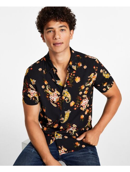 GUESS Men's Myst Floral Paisley-Print Short-Sleeve Shirt