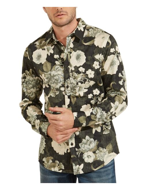 GUESS Men's Luxe Autumn Bloom Stretch Floral-Print Button-Down Shirt