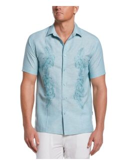 Men's Floral Embroidered Panel Button-Down Shirt