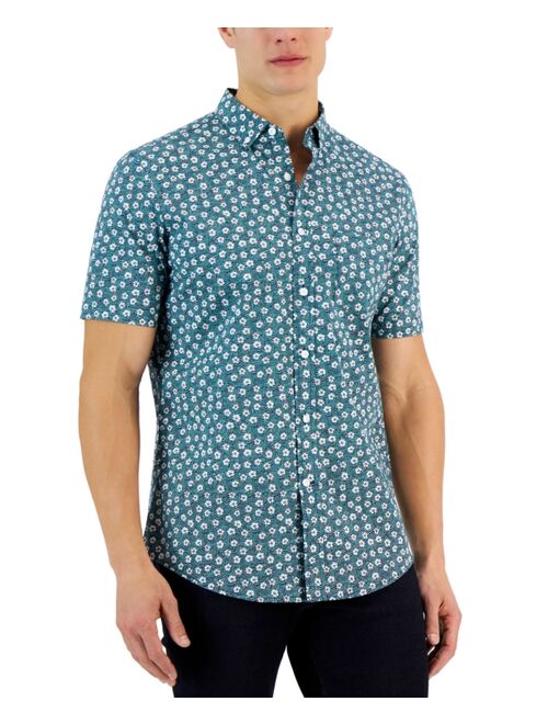 Club Room Mac Poplin Short Sleeve Button-Down Floral Print Shirt, Created for Macy's