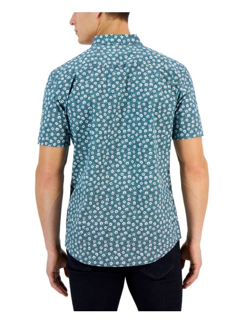 Club Room Mac Poplin Short Sleeve Button-Down Floral Print Shirt, Created for Macy's