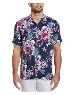 Men's Floral Print Textured Short-Sleeve Shirt
