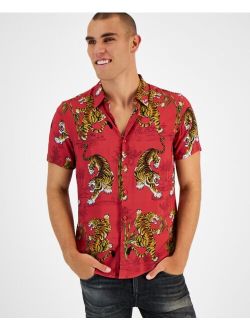 Men's Tiger Bamboo Printed Button-Down Shirt