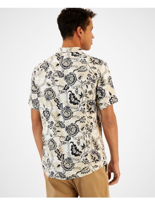 GUESS Men's Floral Chain Print Short-Sleeve Button-Front Shirt