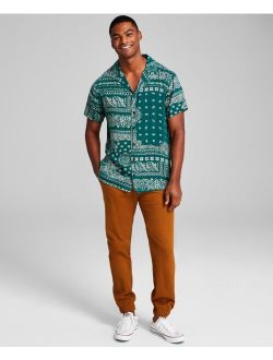 Men's Bandana Printed Short-Sleeve Button-Up Shirt
