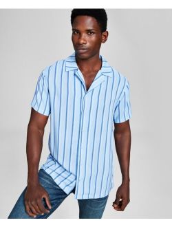 Men's Striped Woven Short Sleeve Camp Shirt, Created for Macy's