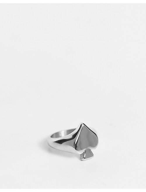 ASOS DESIGN waterproof stainless steel signet ring with ace of spade in silver tone