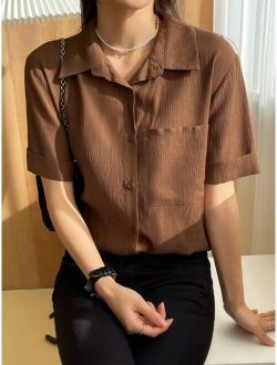 Patched Pocket Roll Up Sleeve Shirt