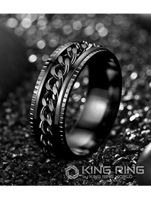 King Ring Super Spinner Ring, 8mm Fidget Stainless Steel Chain Ring for Stress Relief, Rotating Anxiety Ring for Men & Women, Interwine Ring