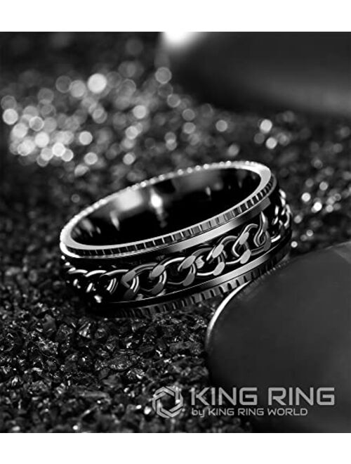 King Ring Super Spinner Ring, 8mm Fidget Stainless Steel Chain Ring for Stress Relief, Rotating Anxiety Ring for Men & Women, Interwine Ring