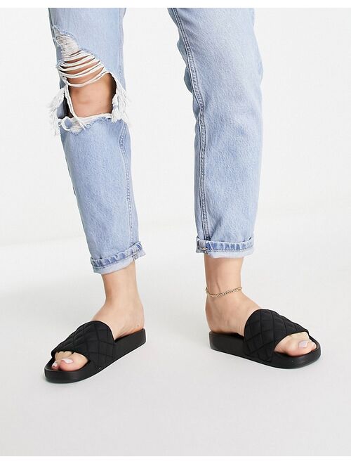 ASOS DESIGN Flare quilted sliders in black