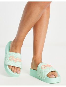 Buffalo Lake Soft quilted sliders in aqua