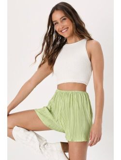 Casually Luxe Lime Green Satin Plisse Shorts