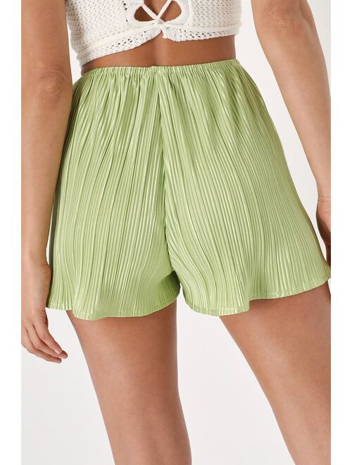 Lulus Casually Luxe Lime Green Satin Plisse Shorts