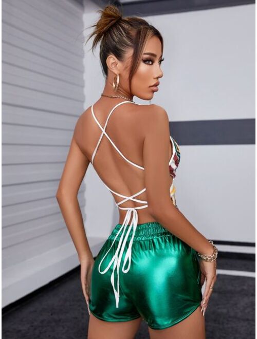 Apperloth A Lace Up Backless Sequin Butterfly Shape Cami Top