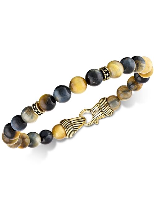 Esquire Men's Jewelry Golden Tiger's Eye Bracelet in 14k Gold Over Sterling Silver, Created for Macy's