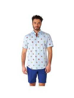 Super Mario Bros. Icons Modern-Fit Summer Button-Down Shirt