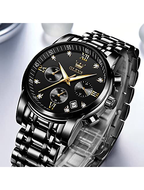 OLEVS Mens Watches Chronograph Business Dress Quartz Stainless Steel Waterproof Luminous Date Wrist Watch