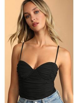 Caught My Attention Black Ruched Bustier Bodysuit
