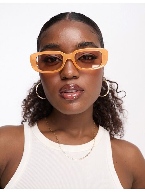 Monki small rectangle sunglasses in orange