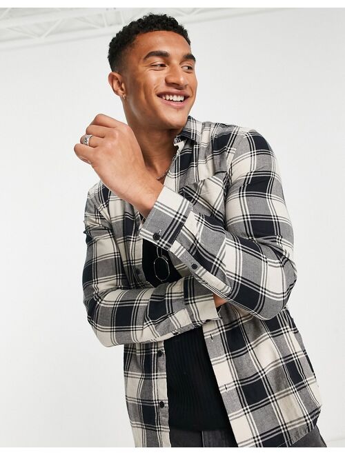 New Look long sleeve buffalo checked shirt in cream