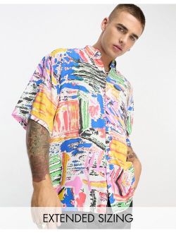 boxy oversized shirt in bright vintage inspired print