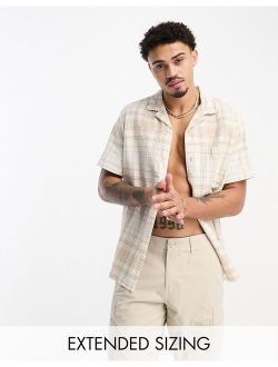 relaxed revere textured check shirt in beige