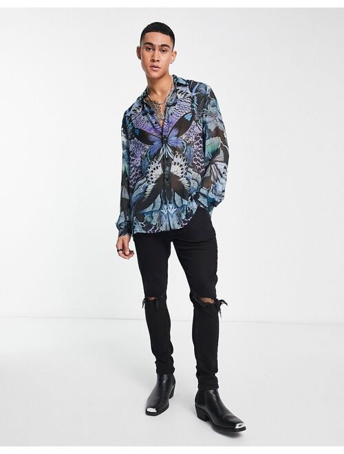 ASOS DESIGN relaxed sheer shirt in butterfly print