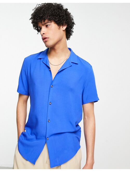 ASOS DESIGN regular revere viscose shirt in bright blue