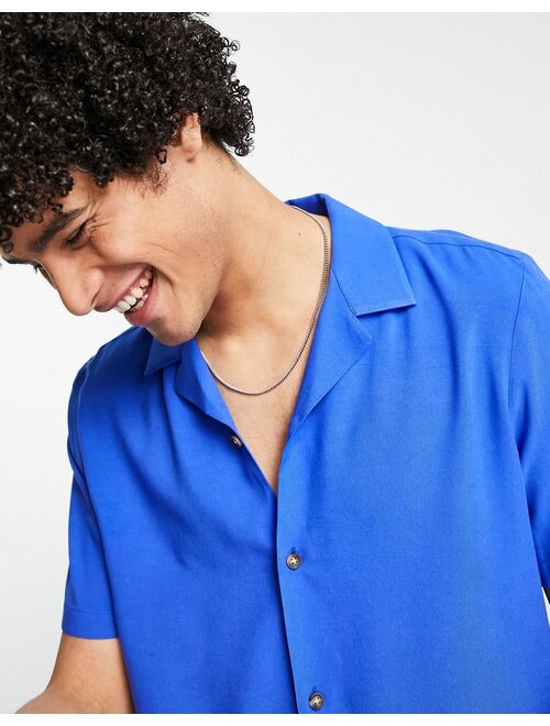 ASOS DESIGN regular revere viscose shirt in bright blue
