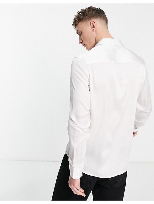 ASOS DESIGN satin shirt with cut out lace embroidery panels in white