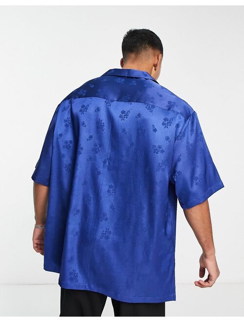 ASOS DESIGN bowling shirt in cobalt blue jacquard