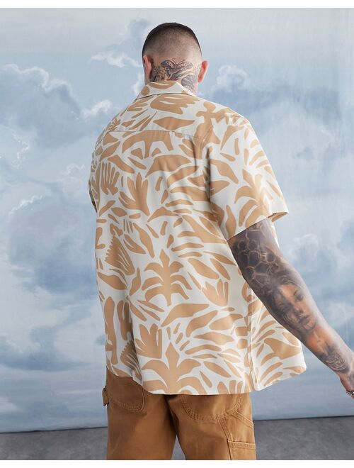 ASOS DESIGN relaxed revere shirt in beige floral abstract print