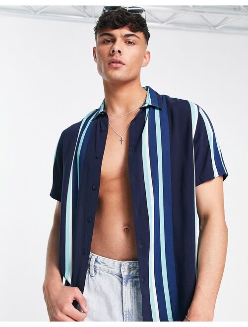 New Look short sleeve shirt with stripes in blue