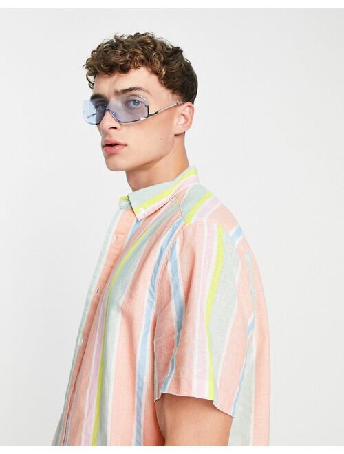 ASOS DESIGN relaxed linen shirt in pastel stripe