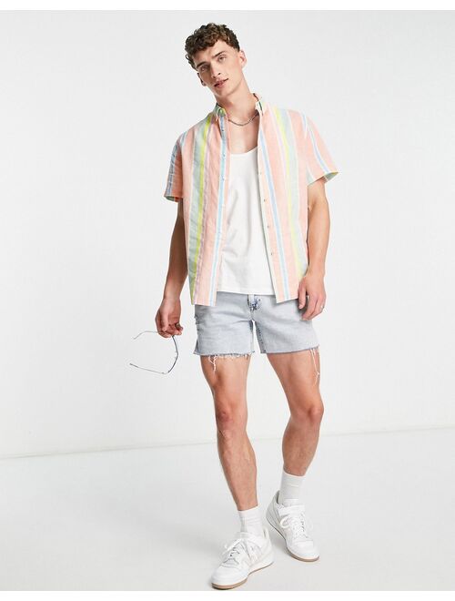 ASOS DESIGN relaxed linen shirt in pastel stripe