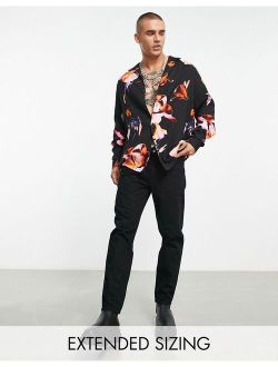 relaxed deep camp collar shirt in black photographic print
