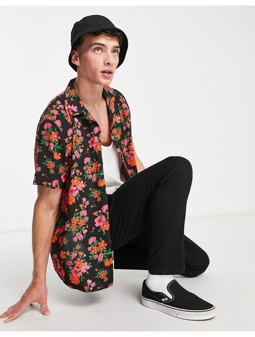 ASOS DESIGN relaxed revere shirt in red floral print