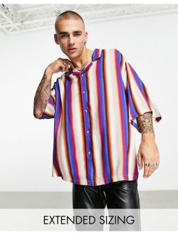 dropped shoulder oversized camp collar shirt in blur stripe