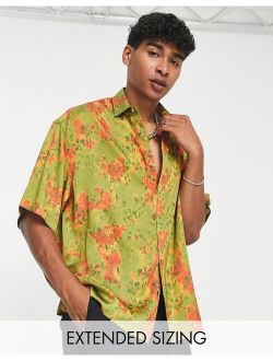 boxy oversized satin shirt in blossom floral print