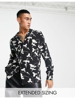 deep revere shirt in black and white floral print