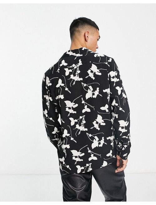 ASOS DESIGN deep revere shirt in black and white floral print