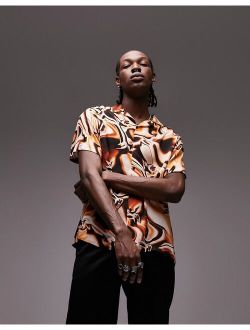 viscose revere shirt in black and orange print