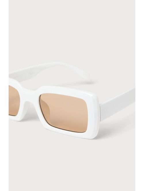 Lulus Always Your Favorite White Rectangle Sunglasses