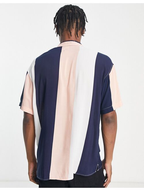 Jack & Jones Originals stripe revere collar short sleeve shirt in pink