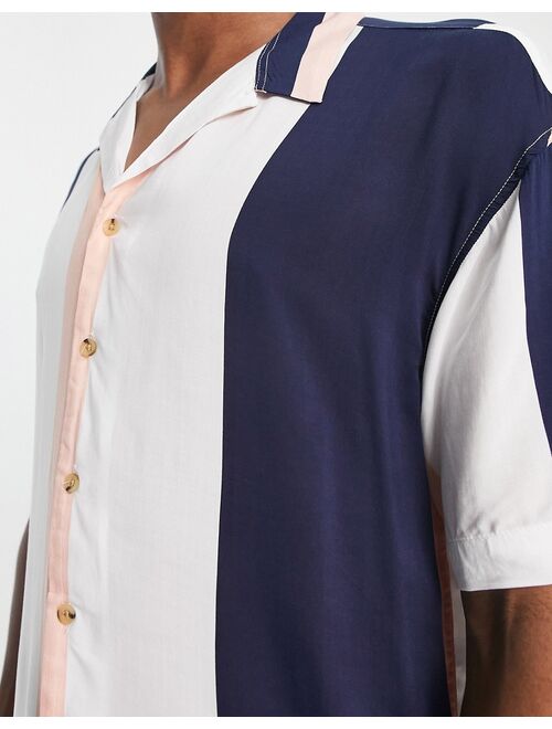 Jack & Jones Originals stripe revere collar short sleeve shirt in pink