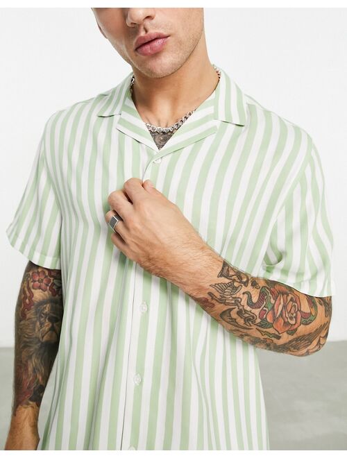 ASOS DESIGN revere stripe shirt in green