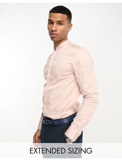Premium skinny sateen shirt with mandarin collar in light pink