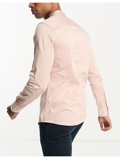 ASOS DESIGN Premium skinny sateen shirt with mandarin collar in light pink